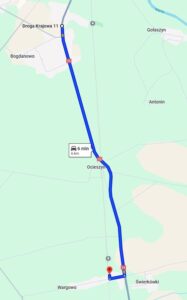 Trasa przejazdu ZKA Bogdanowo - Wargowo